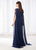 Cameron Blake - 218627 Beaded Trumpet Gown with Long Built in Shawl in Blue