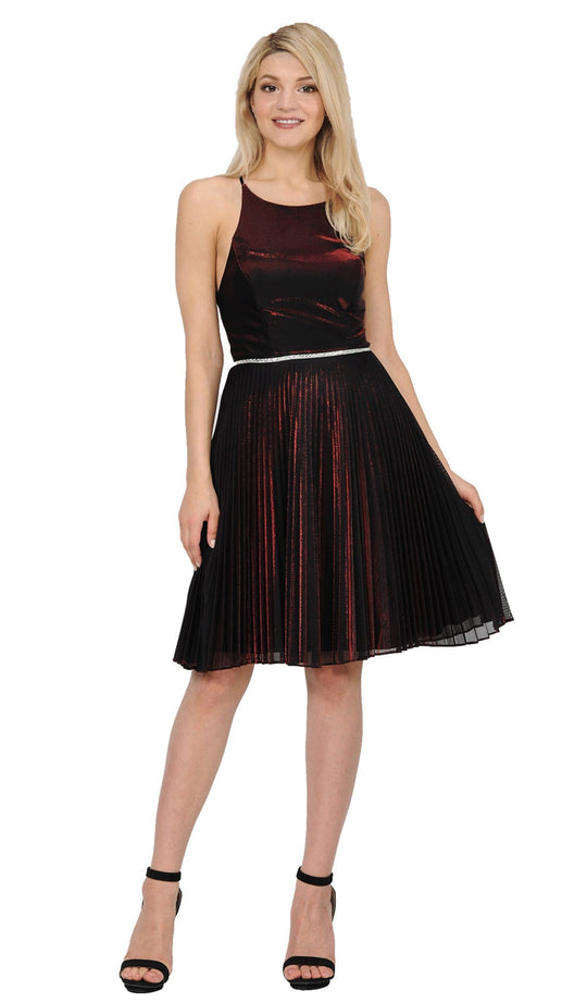 Poly USA - 8310 Sleeveless Halter Knee Length Pleated A-line Dress