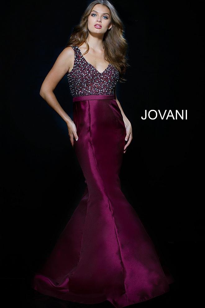 47998 Beaded V-neck Mikado Mermaid Dress