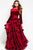 Fur Poms Bateau Long Sleeves Evening Gown 48730 In Red