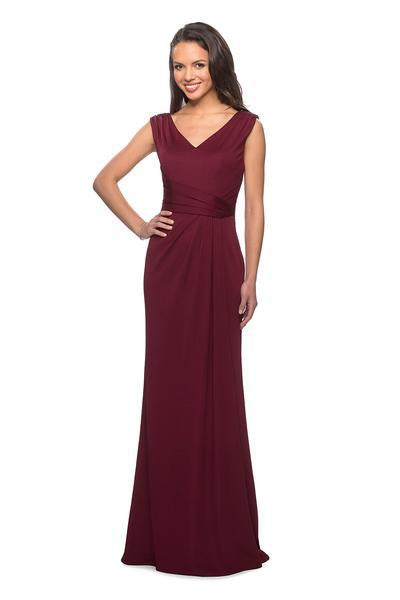 La Femme - 26410 Ruched V-Neck Sheath Dress In Red
