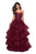 La Femme - 27291 Floral Lace Strapless Tiered Gown In Red