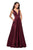 La Femme - 27205 Illusion Plunging V Neck Two Toned Satin A-Line Gown In Red