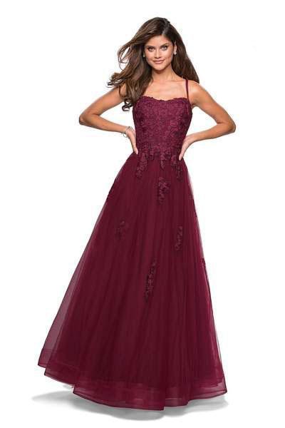 La Femme - 27441 Floral Embellished Sweetheart Tulle Ballgown In Red