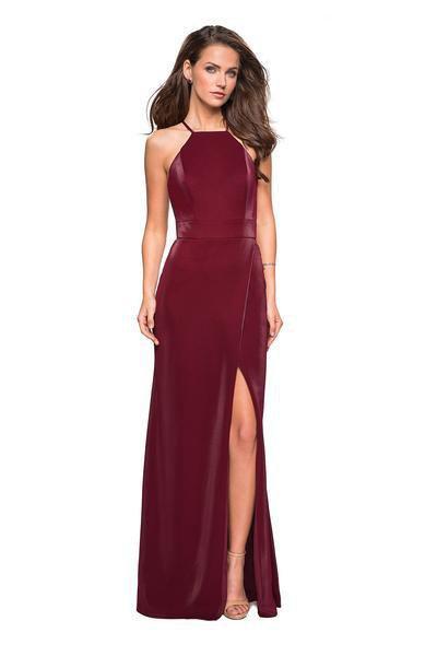 La Femme - 26962 Strappy Fitted Halter Gown with Slit In Red