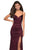La Femme - 27782 Ruched V-neck Stretch Satin Trumpet Dress In Red