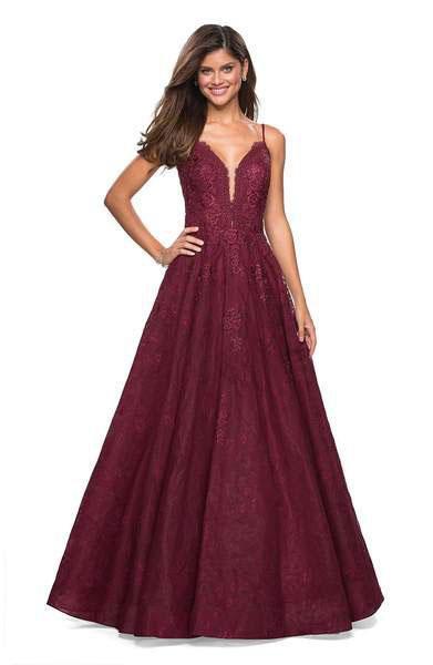 La Femme - 27030 Deep Sweetheart Lace Organza A-line Dress In Red