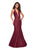 La Femme - 27228 Metallic Lace Deep Halter V-neck Mermaid Dress In Red