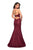La Femme - 27228 Metallic Lace Deep Halter V-neck Mermaid Dress In Red