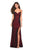 La Femme - Pleated Surplice Bodice High Slit Gown 27626 In Red