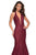 La Femme - 27228 Metallic Lace Deep Halter V-neck Mermaid Dress In Red