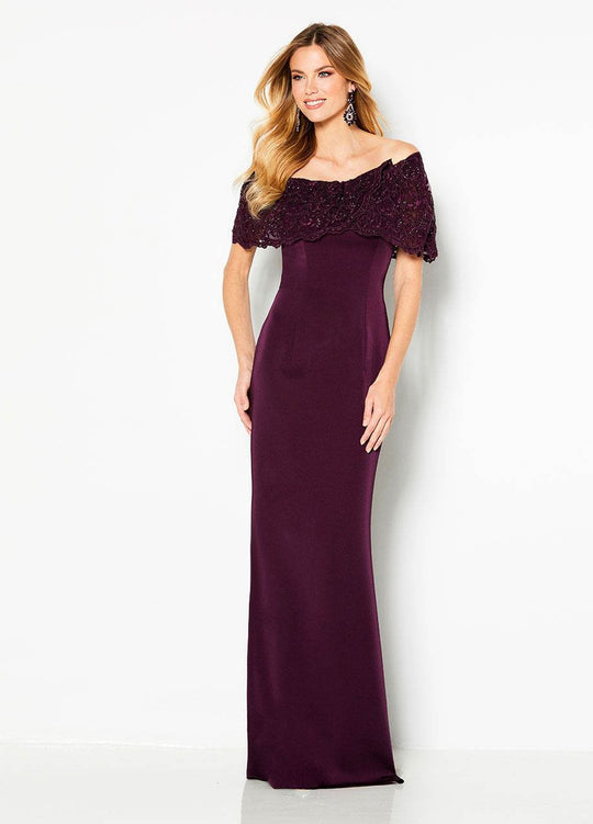 Cameron Blake - 219682W Embroidered Off-Shoulder Trumpet Gown In Purple