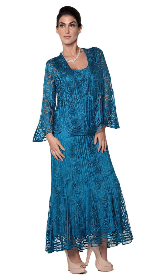 Soulmates - C1068 Beaded Silk Lace Collar Jacket with Godet Dress Set