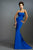 Janique C1167 - Strapless Folded Neckline Detail Stretch Crepe Gown With Side Peplum and Sweep Train C1167 in Blue