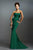 Janique C1167 - Strapless Folded Neckline Detail Stretch Crepe Gown With Side Peplum and Sweep Train C1167 in Green