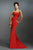 Janique C1167 - Strapless Folded Neckline Detail Stretch Crepe Gown With Side Peplum and Sweep Train C1167 in Red