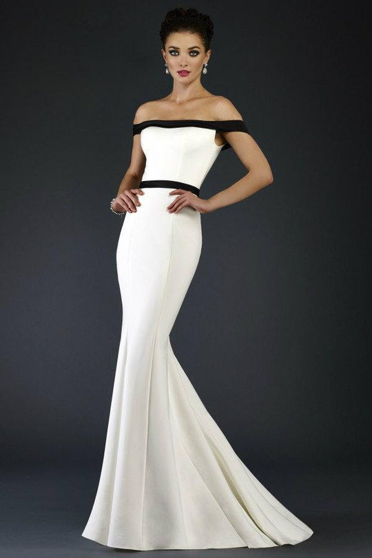 Janique C1456 - Off Shoulder Mermaid Silhouette Gown In White and  Black
