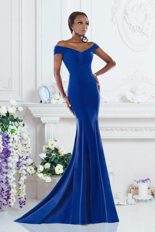 Janique C1458 Classy Off-Shoulder Evening Gown  in Blue