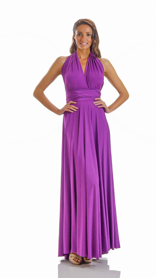 Poly USA - 7022 Long Convertible Twist and Tie Jersey Dress In Purple