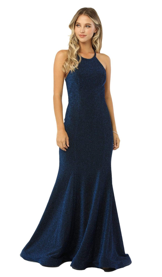 Nox Anabel - C208 Glittering Strappy Racerback Trumpet Gown In Blue