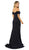 Nox Anabel - C212 Off-Shoulder Trumpet Dress With Slit and Train In Blue