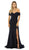 Nox Anabel - C212 Off-Shoulder Trumpet Dress With Slit and Train In Blue