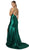 Nox Anabel - C213 Plunging Bodice High Slit Trumpet Gown In Green