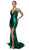 Nox Anabel - C213 Plunging Bodice High Slit Trumpet Gown In Green