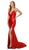 Nox Anabel - C213 Plunging Bodice High Slit Trumpet Gown In Red