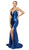 Nox Anabel - C213 Plunging Bodice High Slit Trumpet Gown In Blue