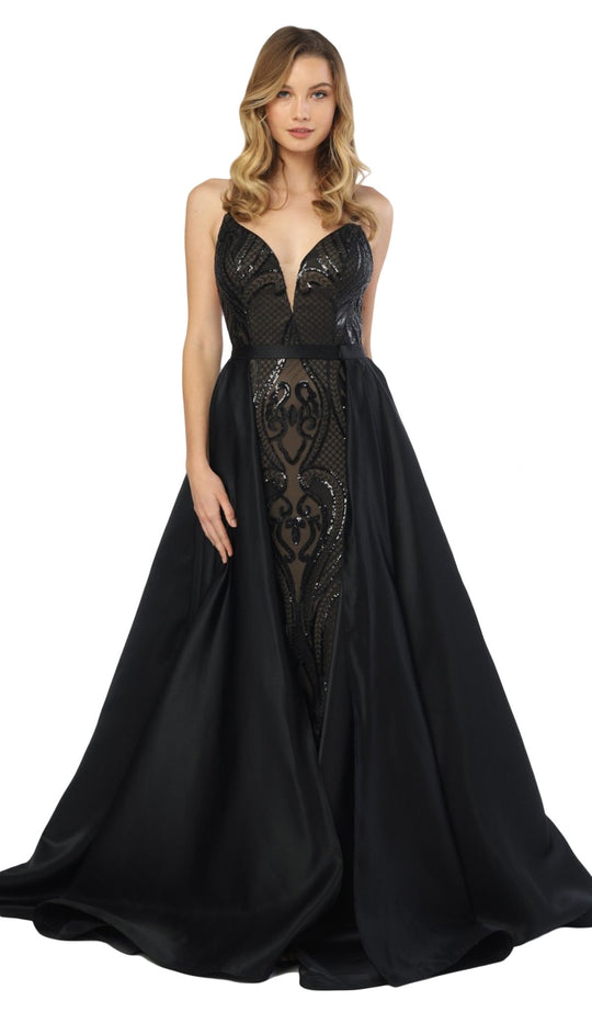 Nox Anabel - C215 Embellished Deep V-neck Dress With Overskirt In Black