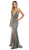 Nox Anabel - C238 Plunging V-Neck Metallic High Slit Gown In Silver and Gold