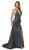 Nox Anabel - C238 Plunging V-Neck Metallic High Slit Gown In Blue