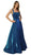 Nox Anabel - C240 Glimmering Square Neck Strappy Back A-Line Gown In Blue