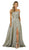 Nox Anabel - C241 Metallic Crisscross Open Back A-Line Gown In Silver and Gold