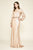 Tadashi Shoji - Bishop Sleeves Sheer Back Sequined Long Gown In Gold