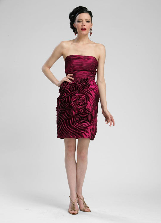 C3333 Ruched Rosette Straight Across Neck Dress In Purple