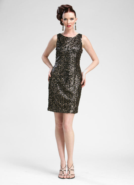 Sue Wong - C3360 Full Sequined Bateau Sheath Dress in Black and Gold