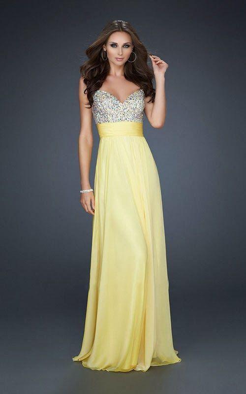 La Femme - Ruched Sweetheart Gown in Yellow