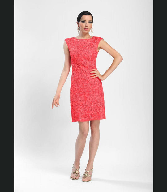 Sue Wong - C3535 Bateau Ribbon Embroidered Cocktail Dress in Orange