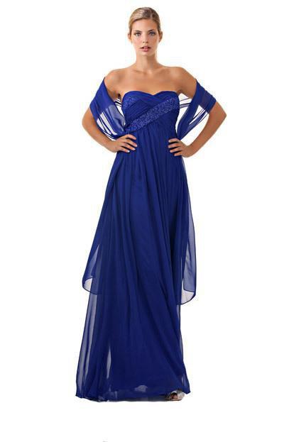 JS Collection - 861627X Strapless Beaded Ruched Empire Chiffon Dress in Blue