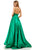 Sherri Hill - 52195 V Neck Spaghetti Straps A-Line Satin Dress In Green