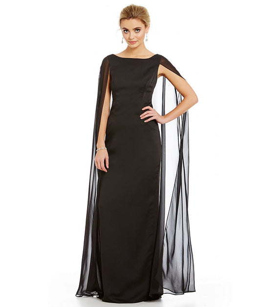 Adrianna Papell - Chiffon Cape Gown 81917300 in Black