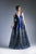 Cinderella Divine - C80142 Deep V Neckline Printed Satin Gown In Blue