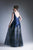 Cinderella Divine - C80142 Deep V Neckline Printed Satin Gown In Blue