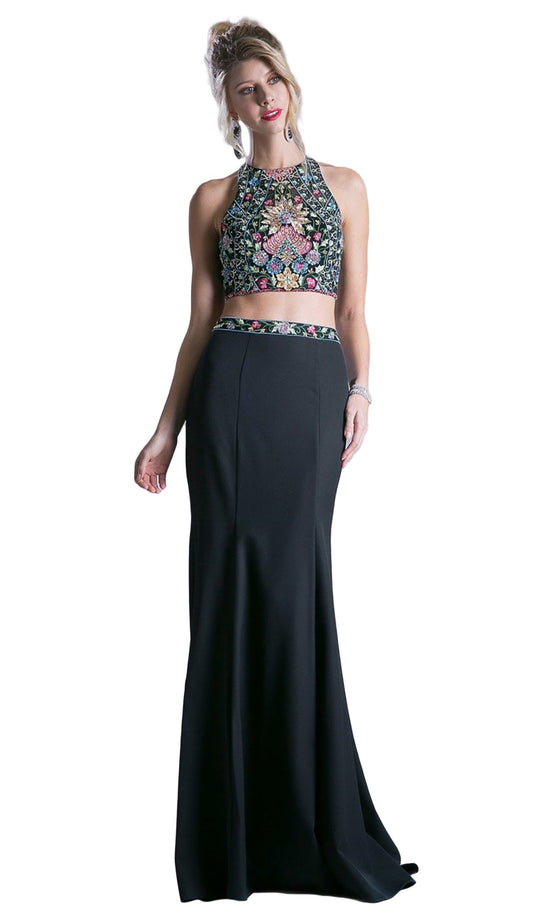 Cinderella Divine - C80312 Two Piece Embroidered Dress In Black