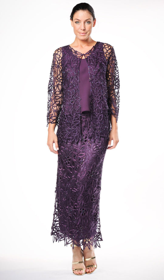 Soulmates - C80922 Embroidered Floral Lace Three Piece Evening Gown