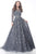 Jovani - 51838 Embroidered Long Sleeve Bateau Ballgown In Gray
