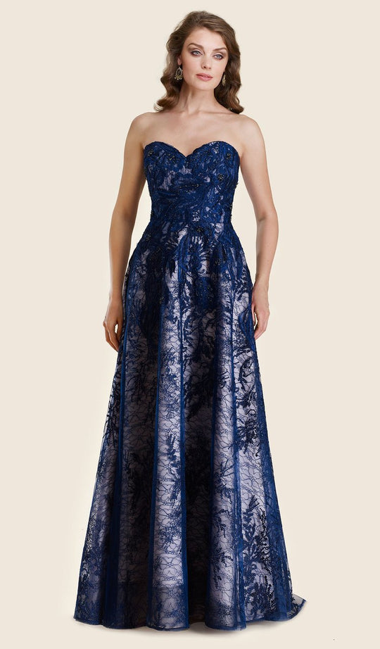 Rina Di Montella - RD2618 Strapless Lace Sweetheart Ballgown in Blue