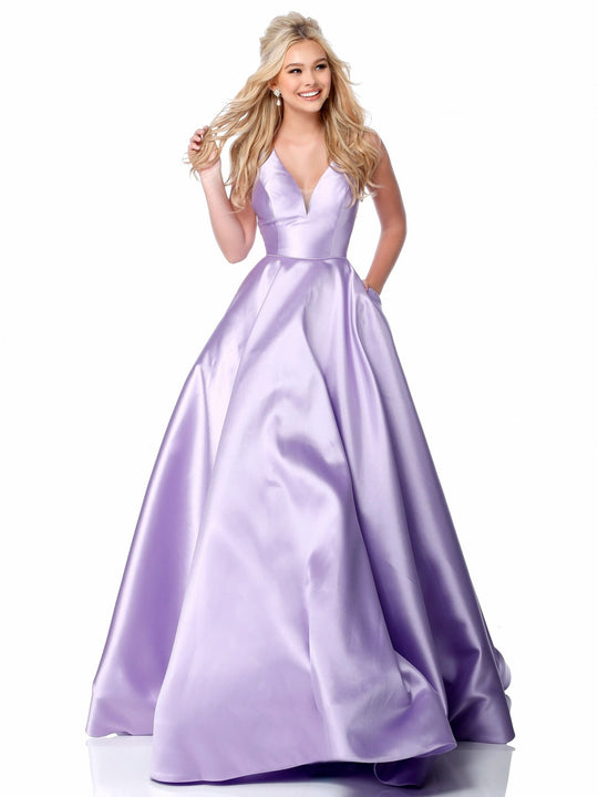 Sherri Hill - 51856 Sleeveless V Neck Mikado Ballgown In Purple
